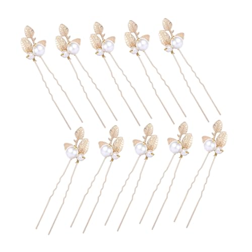VALICLUD 10stücke U-förmige Haarnadeln Mit Perlen Und Blättern Goldfarben Dekorative Haarspangen Für Hochzeiten Brautschmuck Kopfschmuck Für Frauen Und Mädchen von VALICLUD