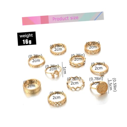VALICLUD 10 Stück Teiliges Damenring aus Legiertem mit Funkelnden Strasssteinen Hohle Blumenringe in Goldfarben Leicht und Angenehm zu Tragen für Alltag Party und Reisen von VALICLUD