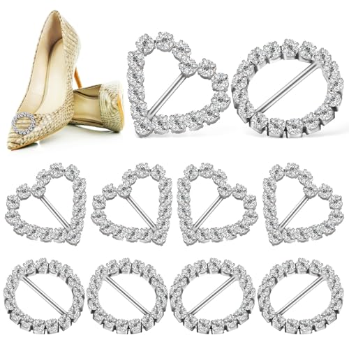 VALICLUD 10 Stück Teiliges Strass schiebeschnallen mit Vertikalem Steg Funkelnde Runde und Herzförmige Dekoschnallen für Bänder Kleidung Schuhe und Taschen Einfache DIY verzierung von VALICLUD
