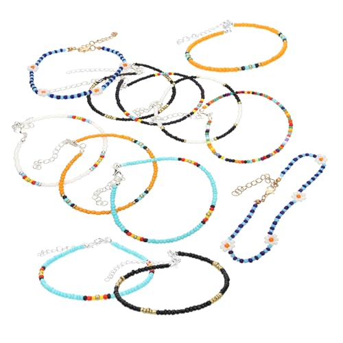 VALICLUD 12 Stck Teiliges Farbenfrohe Perlen Fußkettchen Damen Mehrlagige Beaded Anklet Kette Schmuck Strandparty Sommer Accessoire von VALICLUD