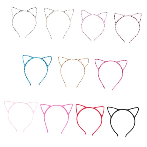 VALICLUD 12 Stück Teiliges Katzenohren Haarreif Bunte Halloween Kopfbedeckung für Mädchen Elastisch und Bequem für Karneval Kostüm und Mottopartys Niedliches Tier Cosplay Zubehör von VALICLUD