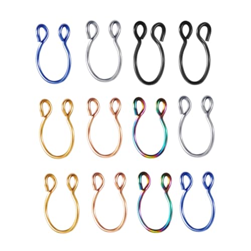 VALICLUD 12 Stück Teiliges Nasenring aus Falsches Nasenpiercing Durchstechen in Schwarz Silber Gold Roségold und Dunkelblau Hypoallergen Modisches Schmuckset für Damen von VALICLUD