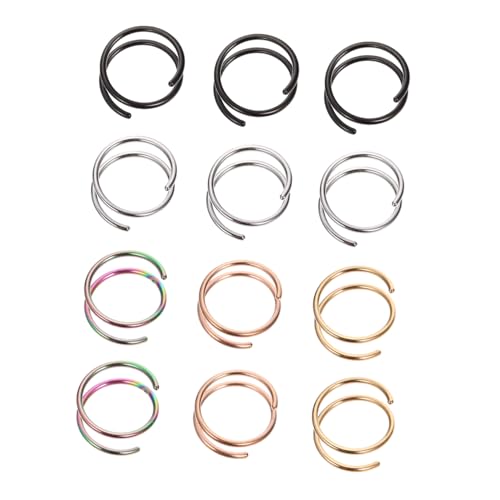VALICLUD 12 Stück Teiliges Spiral Nasenringe aus Edelstahl Verstellbare Nasenpiercing Hoops in Schwarz Silber Roségold Gold und Bunt Hautfreundlich Rostfrei Komfortabel für Damen und von VALICLUD