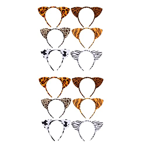 VALICLUD 12 Stück Teiliges Tierohren Haarreifen mit Leoparden Tiger Zebra Kuhmuster Wiederverwendbar Einzigartiger Haarschmuck für Karneval Kostümparty und Festlichkeiten von VALICLUD