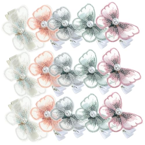 VALICLUD 15 Stck Teiliges Mesh Schmetterling Haarklammer Kleine Bunte Haarklammern mit Perlen für Damen Sicherer Haarziehen Geeignet für Hochzeiten Partys Alltag von VALICLUD