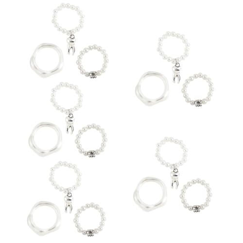 VALICLUD 15 Stk Prothesenring-set Zahnringe Strassringe Hip-hop-ringe Elastischer Perlenring Perlenringe Frauenanzug Trendiger Schmuck Fräulein Imitationsperlen Mode Weiß Elastischer Ring von VALICLUD