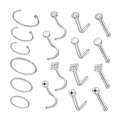 VALICLUD 18 Stück Teiliges Unisex Nasenpiercing Schmuck aus S und Form Nasenringe Langlebige Nasenclips mit Feiner Politur Vielseitig für Damen und Herren Alltag und Party Geeignet von VALICLUD
