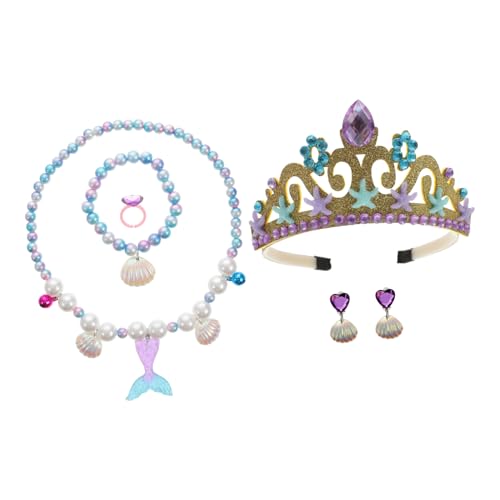VALICLUD 1Satz Meerjungfrau Kostüm Requisiten Schmuckset mit Halskette Armband Tiara Ohrringen Ring Kostümparty Rollenspiele für Hochwertiges Material von VALICLUD