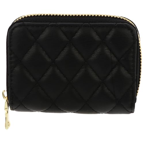 VALICLUD Kartenetui Rautenmuster Pu Geldbörse Für Damen Und Herren Tragbar Mit Reißverschluss 9 Kartenfächer Schwarz von VALICLUD