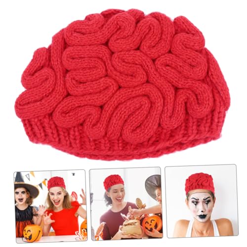 VALICLUD Hut 1stk Gruseliger Gehirnhut Halloween-hut Für Kinder Gehäkelte Mütze Gruseliger Halloween-hut Neuheit Halloween Cosplay Streichhut Hüte Rot Garn Strickmütze Handbuch Party von VALICLUD