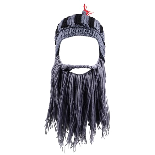 VALICLUD 1Stk römischer Hut Ritterhut Wintermütze mit Ohrenklappen Perücke Mütze gefälschter Barthut Hauben warme Mütze stricken Hut für Ritter Reitmütze -Fleece Grey von VALICLUD