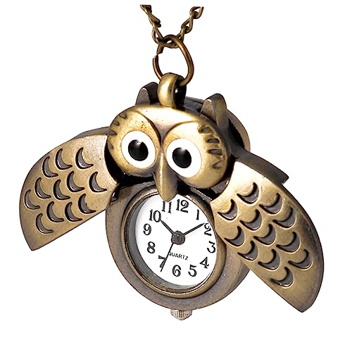 VALICLUD Retro Eulen Taschenuhr Mit Kette Vintage Analog Uhr Antikes Messing Kreatives Design Für Damen Und Herren Geschenkidee von VALICLUD