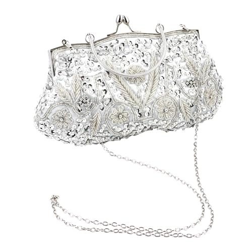 VALICLUD 1pc Damen Geldbörse Handtasche Schultertasche Handtasche Für Frauen Stickerei Abend Clutch Handarbeit Party Tasche Silber von VALICLUD