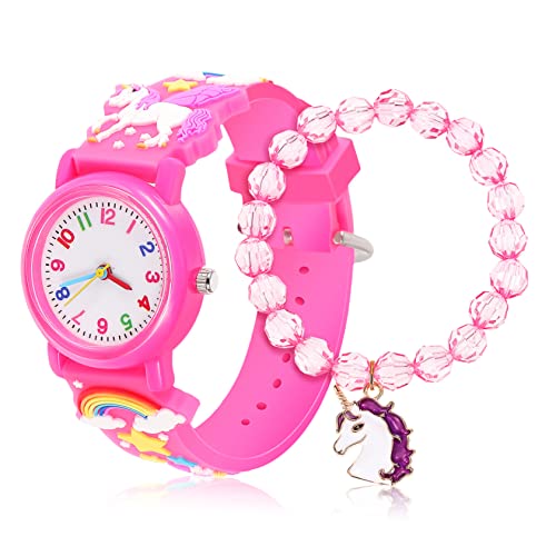 VALICLUD Einhorn Kinderuhr Satz Mit Armband Digitaluhr Für Mädchen Silikonarmband Modisches Einhorn Design Für Mädchen 8-12 von VALICLUD