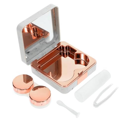 VALICLUD 1satz Reise-kontaktlinsenbox Im Marmor-Design Mit Integriertem Spiegel Und Zubehör Für Frauen Und Mädchen Tragbar Und Auslaufsicher Für Unterwegs von VALICLUD