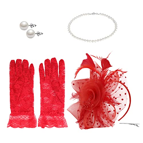 VALICLUD 1satz Vintage Fascinator Hut Set Mit Netzschleier Und Damen-handschuhen Eleganter Kopfschmuck Für Teepartys Und Besondere Anlässe Als Geburtstagsgeschenk Für Frauen von VALICLUD
