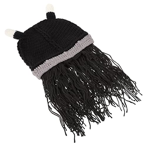 VALICLUD 1stk Bärtiger Hut Helm Aus Rinderhorn Bart Wikingerhelm Wikingerhut Mit Kurzem Bart Ochsenhornhelm Kopfbedeckung Cosplay-hut-requisiten Kopfbedeckung Garn Black von VALICLUD