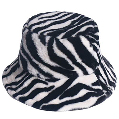 VALICLUD 1stk Fischerhut Mit Zebramuster Warmer Hut Tierdruck Eimerhut Zebra Hut Kappe Fuzzy Eimer Hut Winterzubehör Zebradruck Eimer Hut Fräulein Sonnenhut Herbst Und Winter Kaninchenfell von VALICLUD