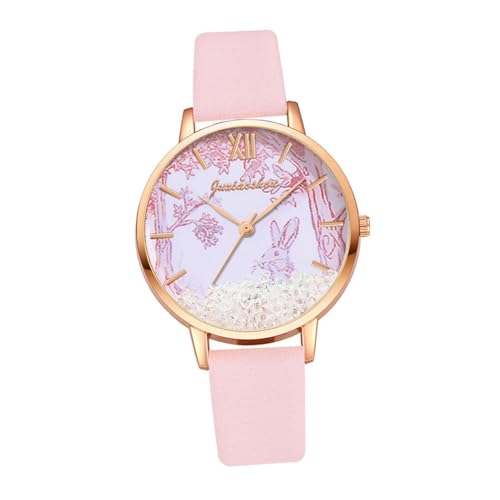 VALICLUD 1stk Quartz Uhr Quarzuhrwerk Digitaluhr Jugendliche Schauen Zu Cartoon-druckuhr Lederuhr Schwarze Elfenohren Frauen Quarzuhr Häschen Diamantuhr Rosa Damen Erröten Ultra Dünn von VALICLUD