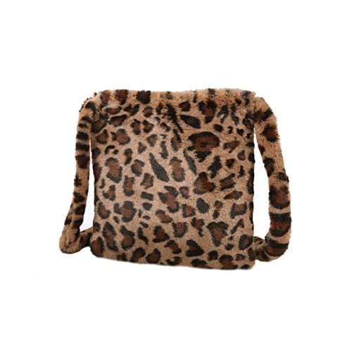 VALICLUD Leopardenmuster Umhängetasche Damen Aus Plüsch Große Schultertasche Für Freizeit Stylische Messenger Tasche Für Shopping Reisen Und Alltag von VALICLUD