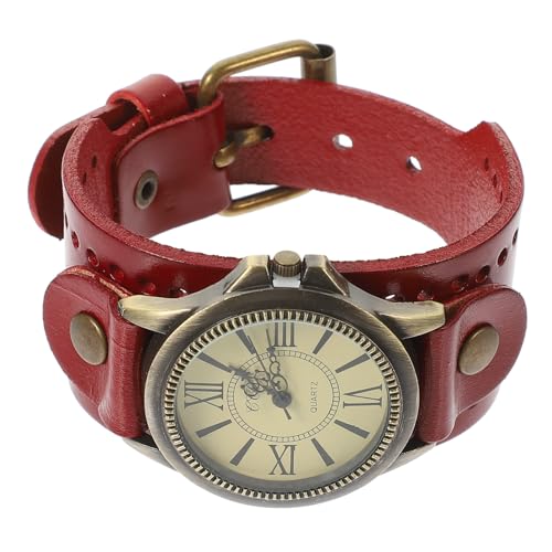 VALICLUD Retro-Stil Damen Armbanduhr Mit Lederarmband Quarzwerk Römischen Ziffern Vintage Design Modische Freizeituhr Für Frauen Rot von VALICLUD