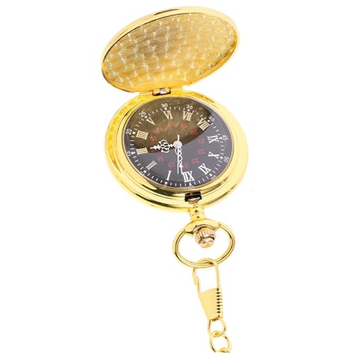 VALICLUD 1stück Retro Taschenuhr Mit Doppelseitigem Design Glatte Oberfläche Und Klassischem Stil Quarz Uhr Mit Kette Für Herren Und Damen Dunkelgoldene Vintage Uhr Als Für Vater Und von VALICLUD