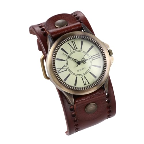 VALICLUD Retro-Stil Armbanduhr Aus Echtem Rindsleder Für Damen Mit Römischen Buchstaben Zifferblatt Quarzwerk Zeitlose Modeaccessoires in Hellem Kaffee-ton von VALICLUD
