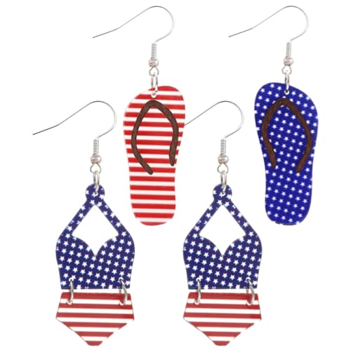 VALICLUD 2 Paar Ohrringe Mit Amerikanischer Flagge 4. Juli-Ohrringe Patriotische Flip-Flop-Sandalen-Ohrringe Und Bikini-Ohrhänger Als Geschenk Zum Unabhängigkeitstag von VALICLUD