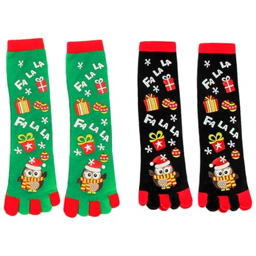 VALICLUD 2 Paar Weihnachten Zehensocken Erwachsene Kinder Fünf Zehen Winter Warme Strümpfe Dehnbare Socken Urlaub Kniestrümpfe Weihnachten Strumpf Stuffer von VALICLUD