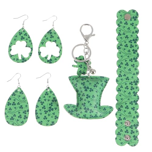 VALICLUD 2 Paare Armband Zum Irischen Tag Kette Ohrhänger Gold Reize Schmuck Trendy Zucht Ringe Doppelt Nieten Frauen Reifen Ohrring Schlüsselanhänger Patrick Ohrring Green Leder VALICLUD 2 Paare Armband Zum Irischen Tag Kette Ohrhänger Gold Reize Schmuck Trendy Zucht Ringe Doppelt Nieten Frauen Reifen Ohrring Schlüsselanhänger Patrick Ohrring Green Leder von VALICLUD