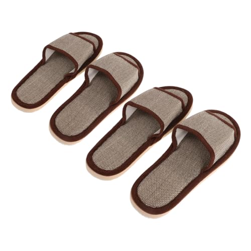 VALICLUD 2 Paare Damen Herren Sommer Hausschuhe aus Baumwolle Leinen mit Rutschfester EVA Sohle Atmungsaktiv Leicht für Hotel und Zuhause Dunkelbraun von VALICLUD