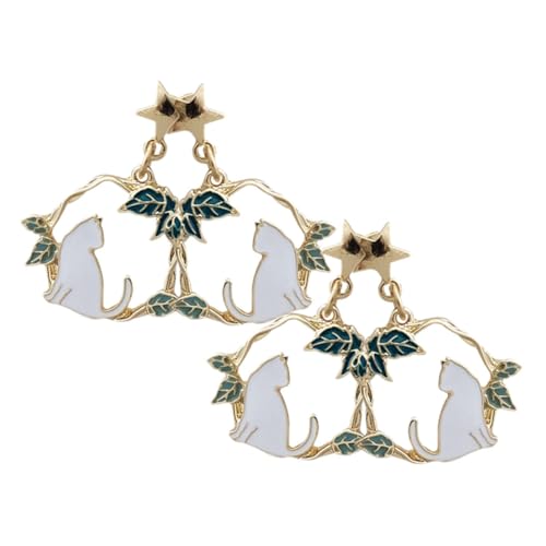 VALICLUD 2 Paare Damen Ohrstecker Katzenmotiv Asymmetrisch Modisch Zarte Ohrschmuck Tropfenform Alltag Schmuck von VALICLUD