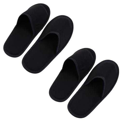VALICLUD 2 Paare Faltbare Hotel Slipper für Gäste Offene Zehen Leichte Indoor Reise Hausschuhe mit Aufbewahrungstasche Atmungsaktiv Komfortabel Rutschfest Schwarz von VALICLUD