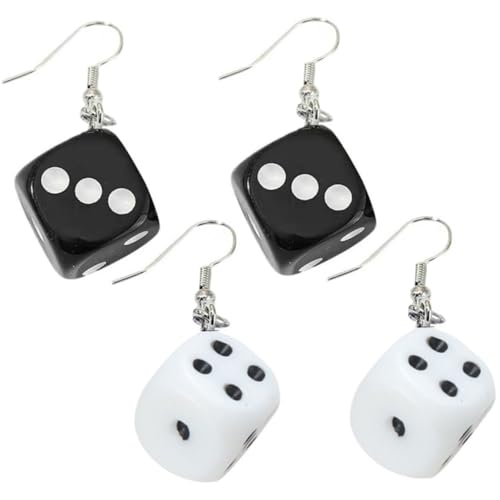 VALICLUD 2 Paare Geometrische Würfel Ohrringe aus Strapazierfähigem Harz Leichte Hautfreundliche Ohrhänger in Weiß und Schwarz Stylische Punk Ohrschmuck für Damen Bequem und Langlebig von VALICLUD