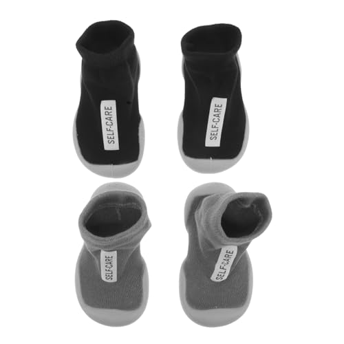 VALICLUD 2 Paare Lauflernschuhe mit Weicher Sohle Atmungsaktive Rutschfeste Sockenschuhe für Jungen und Mädchen Leichte Flexible Krabbelschuhe für Erste Schritte Schwarz und Innenlänge von VALICLUD