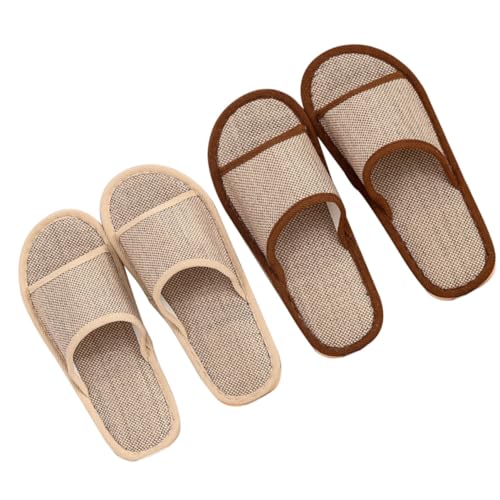 VALICLUD 2 Paare Leichte Atmungsaktive Leinen hausschuhe für Damen und Herren Rutschfeste Bequeme Gäste Reiseslipper Geeignet für Büro Hotel Zuhause Schonend zu Holzböden Paargröße von VALICLUD