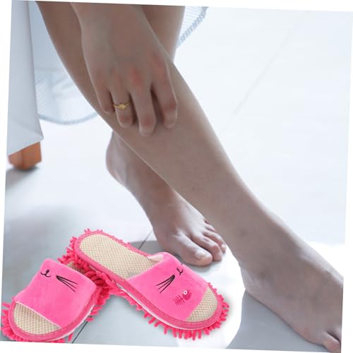 VALICLUD 2 Paare Mop slipper für Damen Wiederverwendbare Bodenreinigung Hausschuhe mit Cartoon stickerei Abnehmbare und Waschbare Mopp pantoffeln für Rosa von VALICLUD