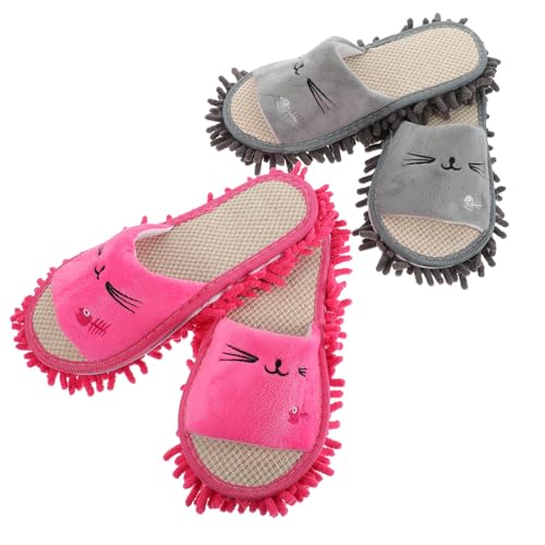 VALICLUD 2 Paare Mopp hausschuhe Damen Rutschfest Geräuschlos Praktische Reinigungsschuhe für Vinylböden Mittel Rosa Moppbare Slipper für Effizientes Hausputz von VALICLUD