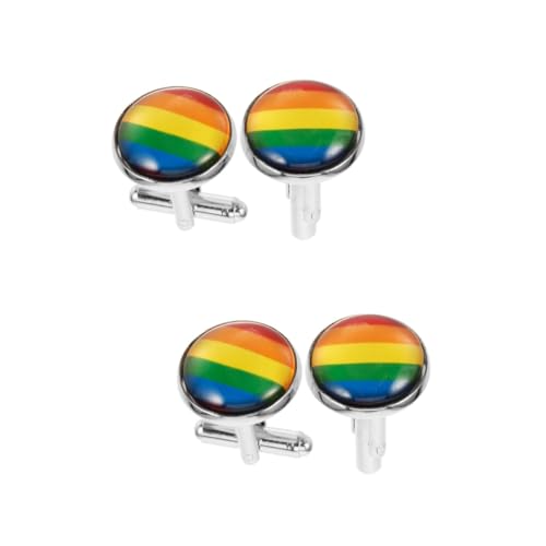 VALICLUD 2 Paare Regenbogen-Manschettenknöpfe Arm Ärmel Männerzubehör ihn herrenhemden spruch tshirt herren Anzug Schmuck Manschettenknöpfe für Männer einzigartig Zinklegierung von VALICLUD