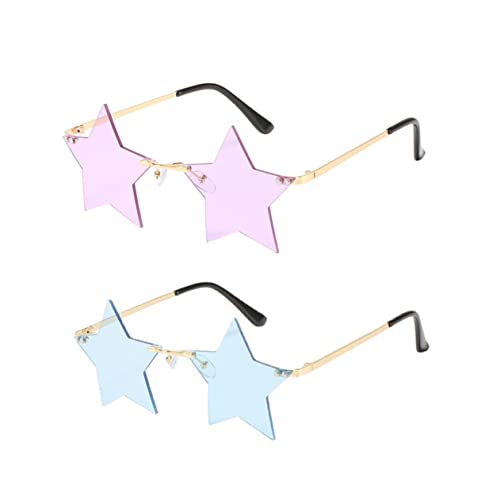 VALICLUD 2 Paare Rimless Sonnenbrille Party Sternförmige Brillen Festival Kostüm Zubehör für Damen Herren Leichte Einzigartige Persönlichkeitsspiele und Fotorequisiten von VALICLUD