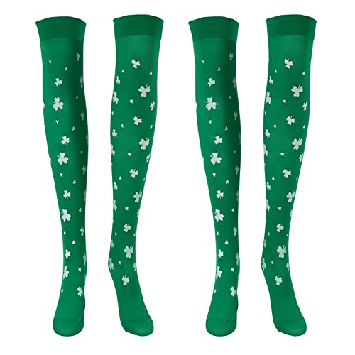 VALICLUD 2 Paar St. Patricks Tag über Kniestrümpfe Irish Shamrock Kniestrümpfe Bein Strümpfe Glück Klee Socken St Patricks Tag Kobold Kleid Overknee Socken für Frauen Mädchen von VALICLUD