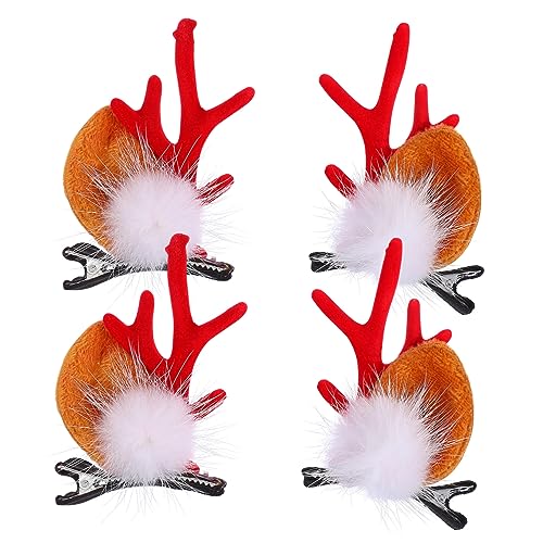 VALICLUD 2 Paare Weihnachtliche Rentier Geweih Haarklammern mit Weißen Plüschbällen Elch Geweih Haarspangen für Damen Festlicher Haarschmuck für Party Karneval Weihnachten von VALICLUD