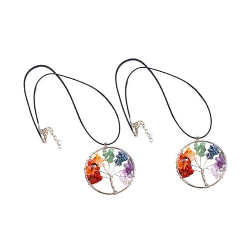 VALICLUD 2 STÜCK Lebensbaum Halsketten für Damen mit Bunten Naturstein trommelsteinen Symbolisch für Leben und Weisheit Modische Schmuckanhänger Individuelles Geschenk für Frauen und von VALICLUD