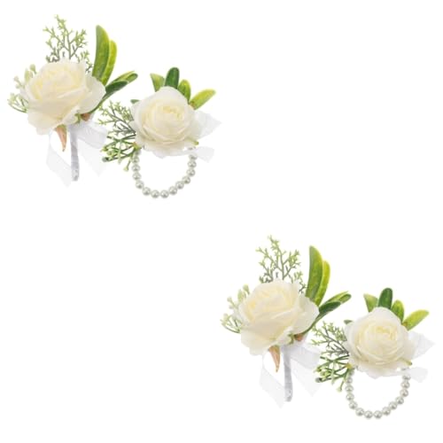 VALICLUD 2 Sätze Hand Handgelenk Corsage Corsage-armband Für Brautjungfern Weiße Ansteckblume Brautjungfern-accessoire Blumenarmband Am Handgelenk Armband Bräutigam Perle von VALICLUD