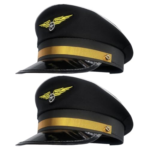 VALICLUD 2 Stck. Pilotenmütze für Damen Hut Zubehör Erwachsene Trendy unikal herrenmütze Verkleidung matrosen hut Kinderkommode Pilotenmütze für Mädchen Pilotenkostüm Polyester Black von VALICLUD