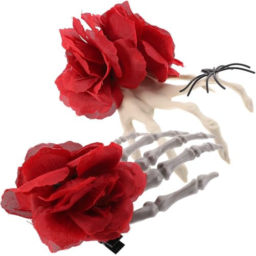 VALICLUD 2 Stk Hexenhandblumen-haarspangen Haarspangen Mit Haarspange Süße Haarklammern Halloween Skelett Haarspangen Süße Accessoires Hühner Haarschmuck Mit Blumen Reize Netz Rot Stoff von VALICLUD
