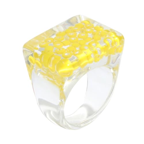 VALICLUD 2 Stk Perle eingelegter Ring Harzschmuck Gelb Gedenkgeschenke plastische Ornamente stylischer Ring kreativer Harzring Acryl Perlen Hocken Zubehör Fräulein Kristallring Plastik von VALICLUD