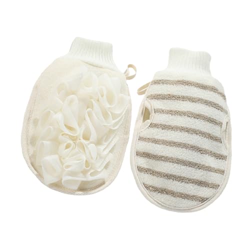 VALICLUD 2 Stück Badetuch Handschuhe zum Duschen Badehandschuhe für Erwachsene, Peeling Hautpflege Reinigung Schleifmittel Duschschuh Peeling-Handschuh Dusche Handschuhs Badeschuhe Flachs von VALICLUD