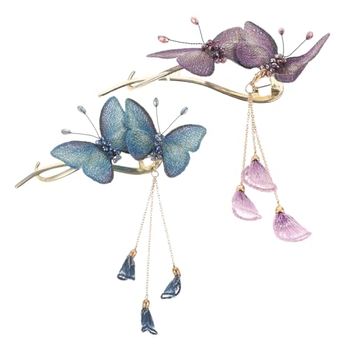 VALICLUD 2stücke Schmetterling Haarspange Mit Strass Dekorative Haarnadel Für Damen Hochzeit Retro Accessoires Schmetterlingshaarspangen Metallspangen Mit Quaste von VALICLUD