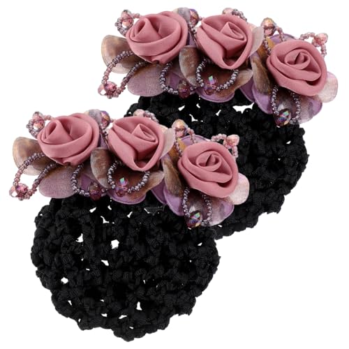 VALICLUD 2 Stück Blumen Haarnetz Dutt Netze für Frauen Material Eleganter Haarschmuck für Pflegepersonal Kellnerinnen Alltagsgebrauch Rutschfest und Langlebig Rosa Grobmaschiges Netz von VALICLUD